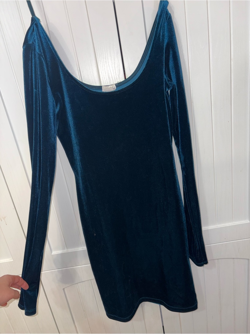Garage Long Sleeve Velvet Scoop-Neck Dress - Teal Blue